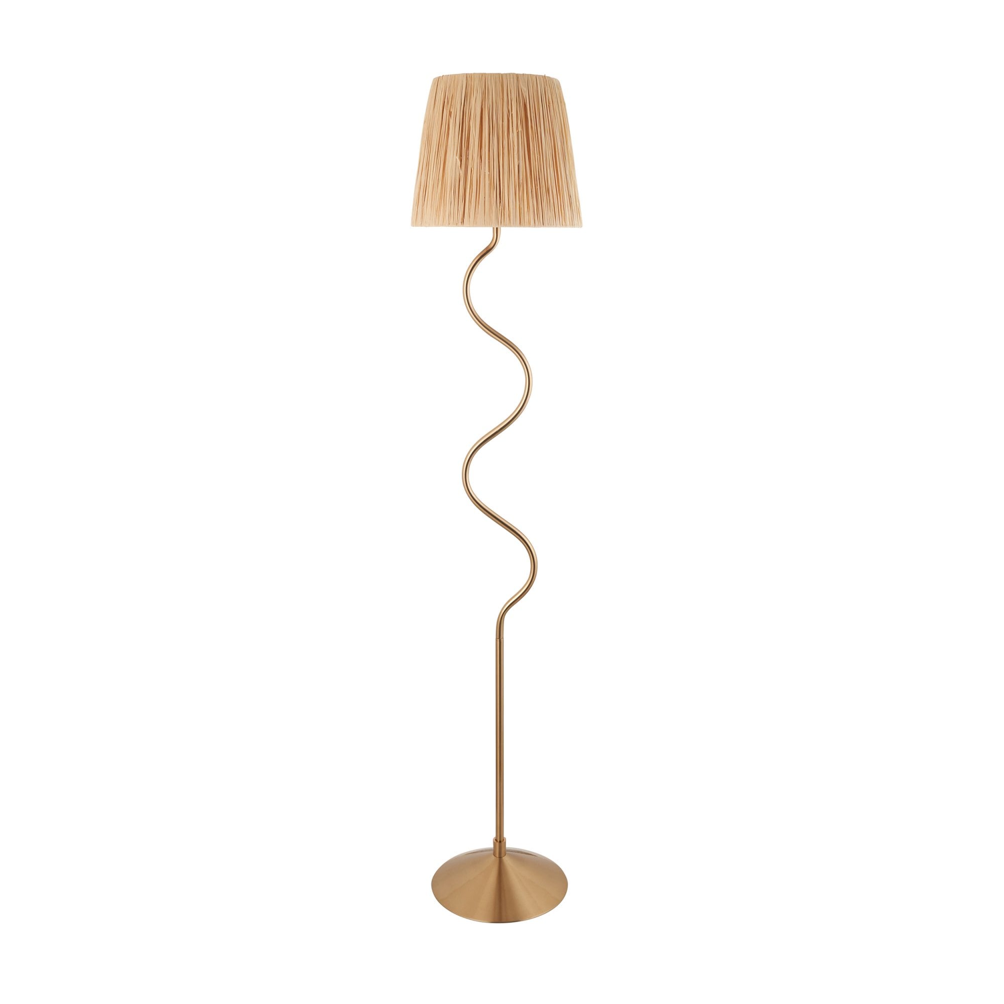 114224 Wriggle Floor Lamp Aged Brass & Natural Shade