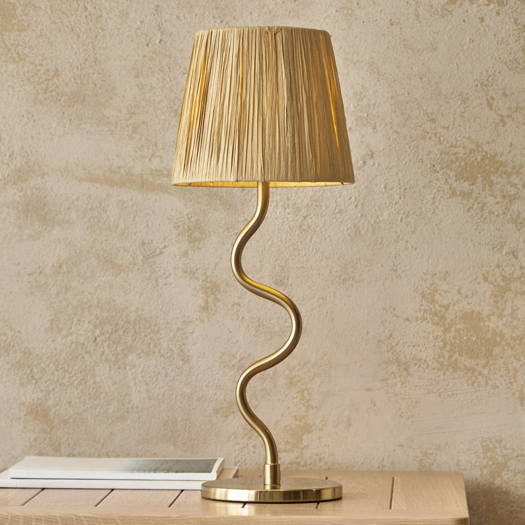 114225 Wriggle Table Lamp Aged Brass & Natural Shade