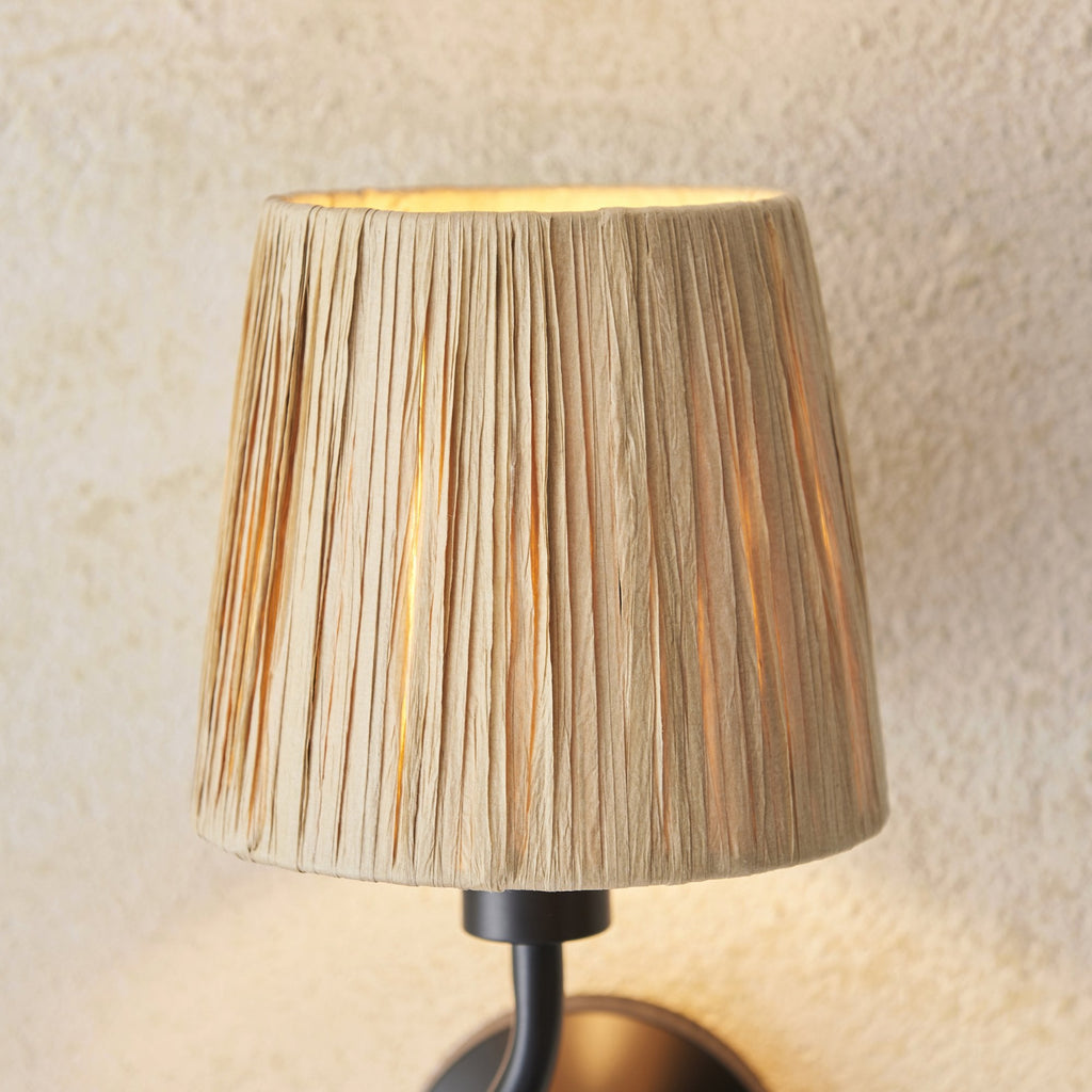 114226 Wriggle Wall Light Black & Natural Shade