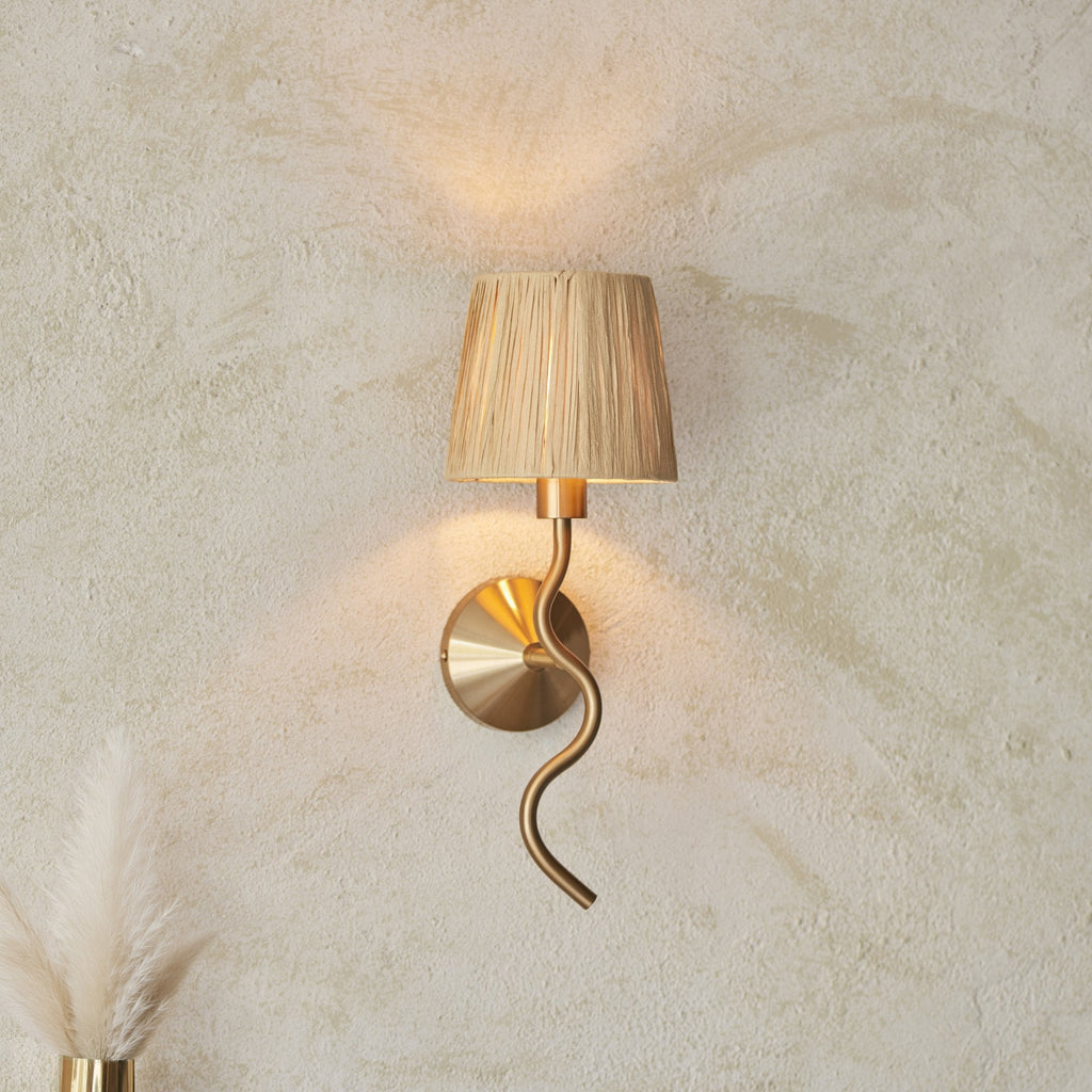114227 Wriggle Wall Light Aged Brass & Natural Shade