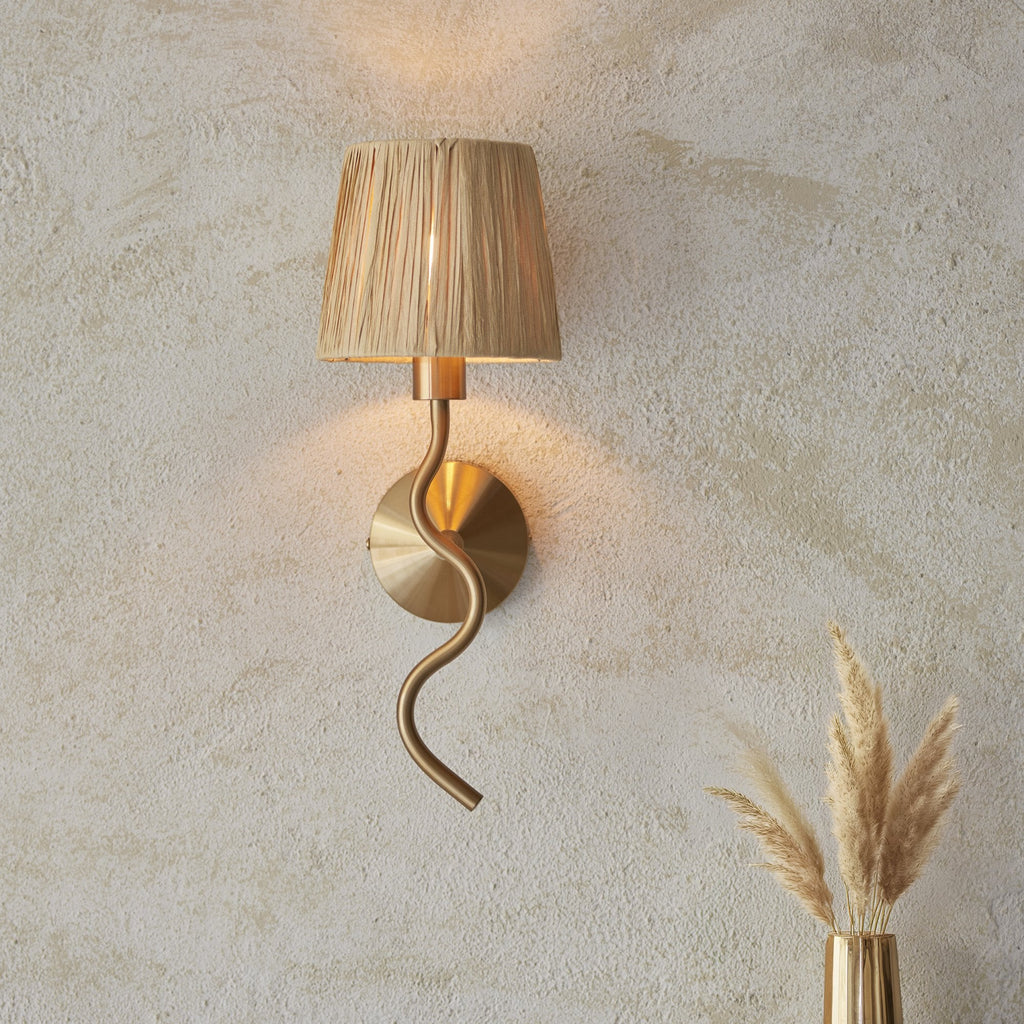 114227 Wriggle Wall Light Aged Brass & Natural Shade
