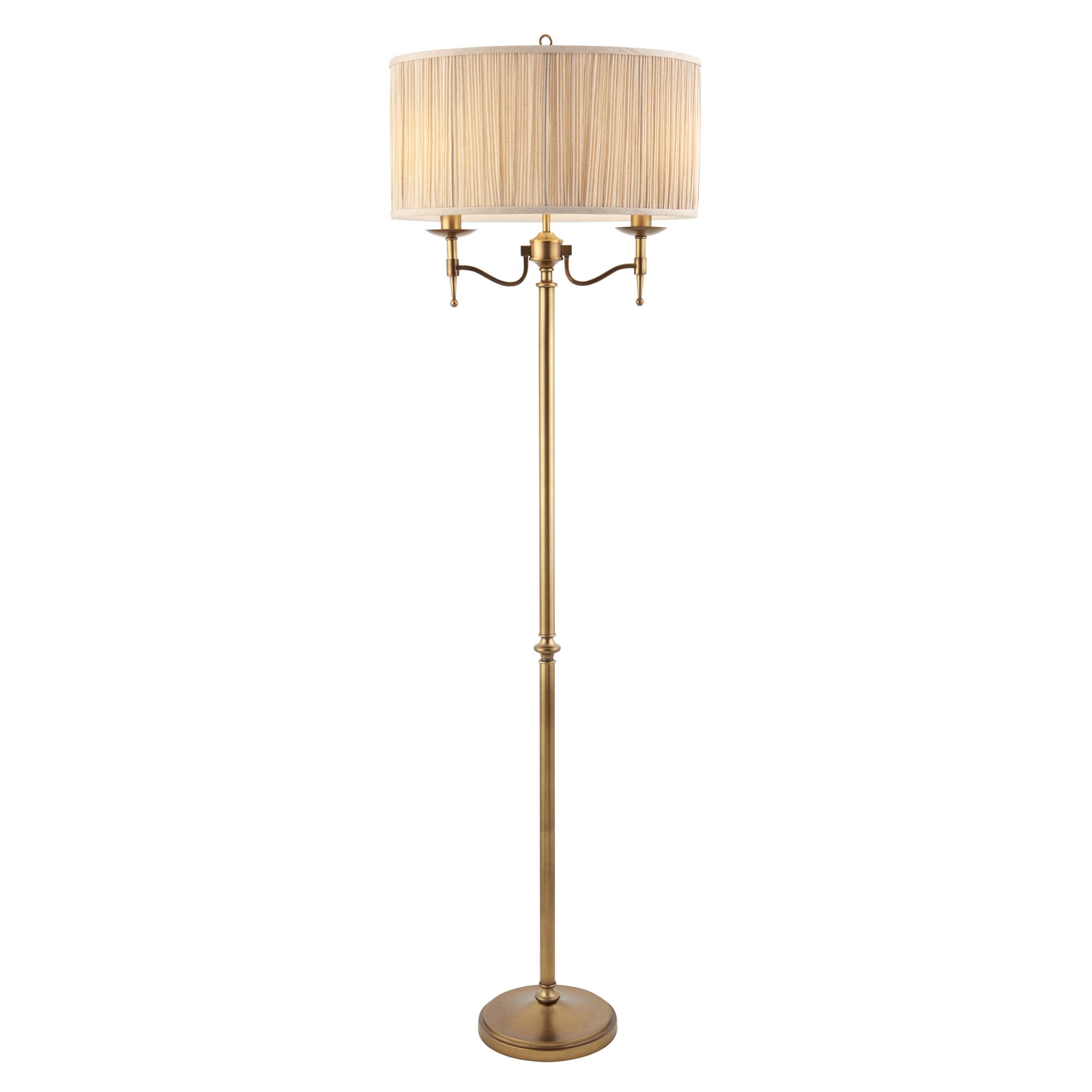 63620 Stanford Antique Brass Floor Lamp Beige Shade