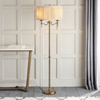 63620 Stanford Antique Brass Floor Lamp Beige Shade