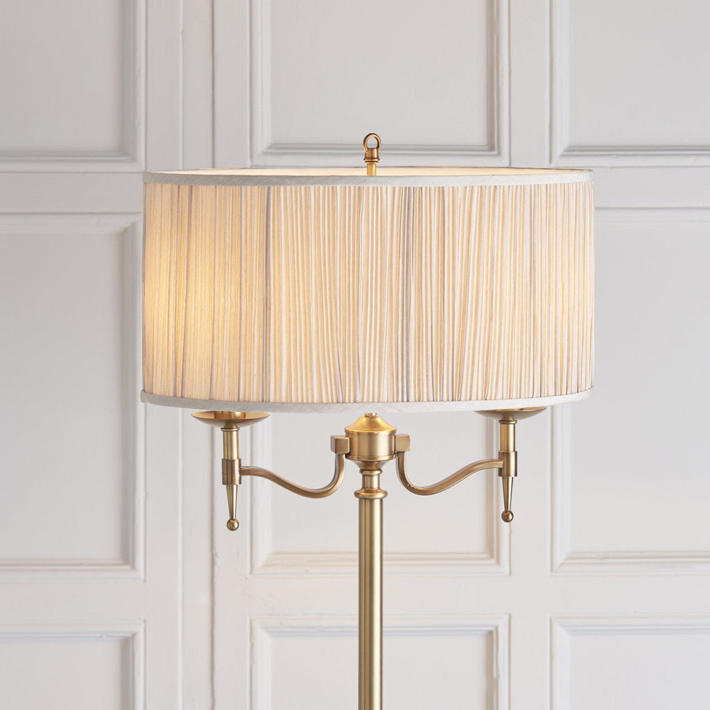 63620 Stanford Antique Brass Floor Lamp Beige Shade