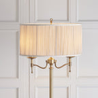 63620 Stanford Antique Brass Floor Lamp Beige Shade