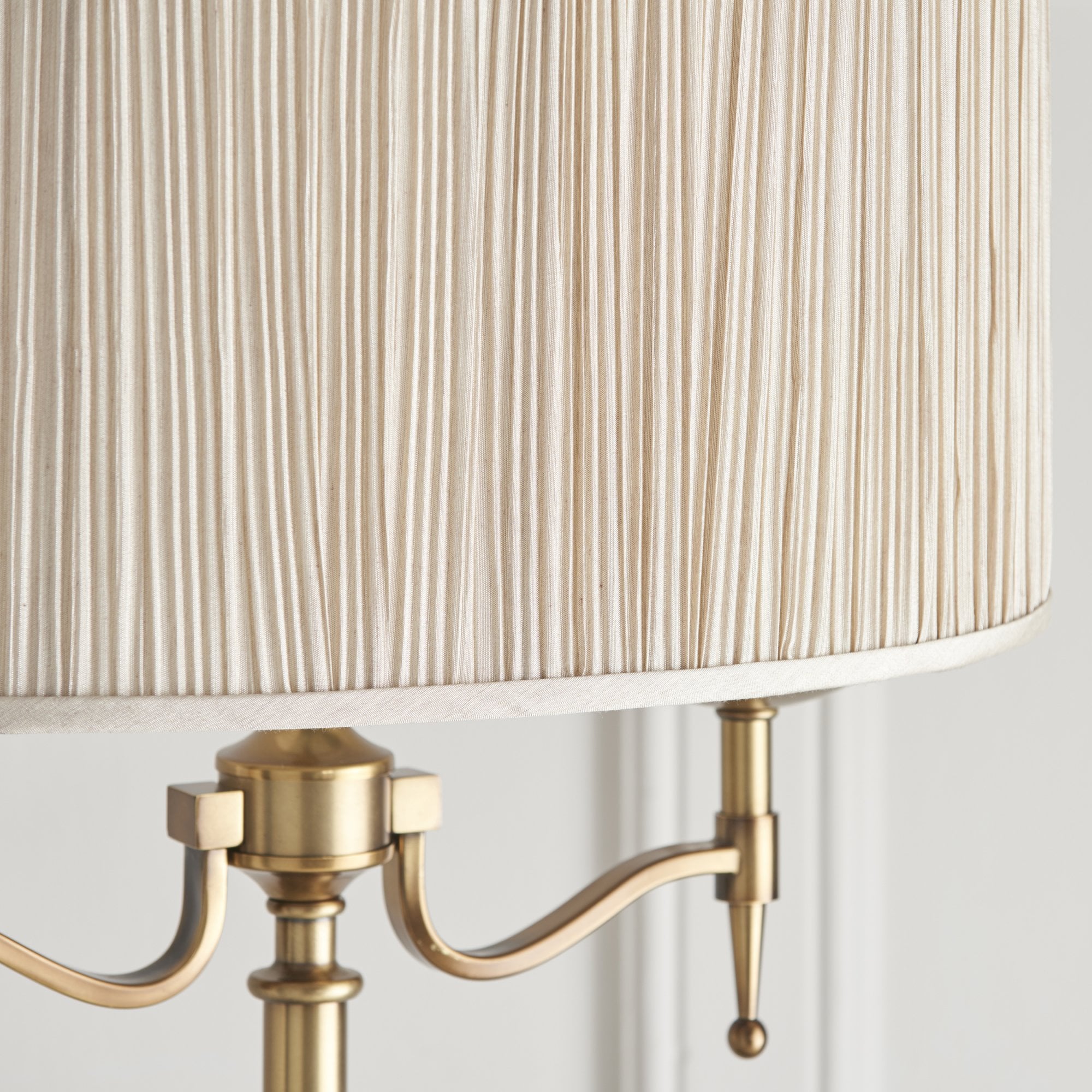 63620 Stanford Antique Brass Floor Lamp Beige Shade