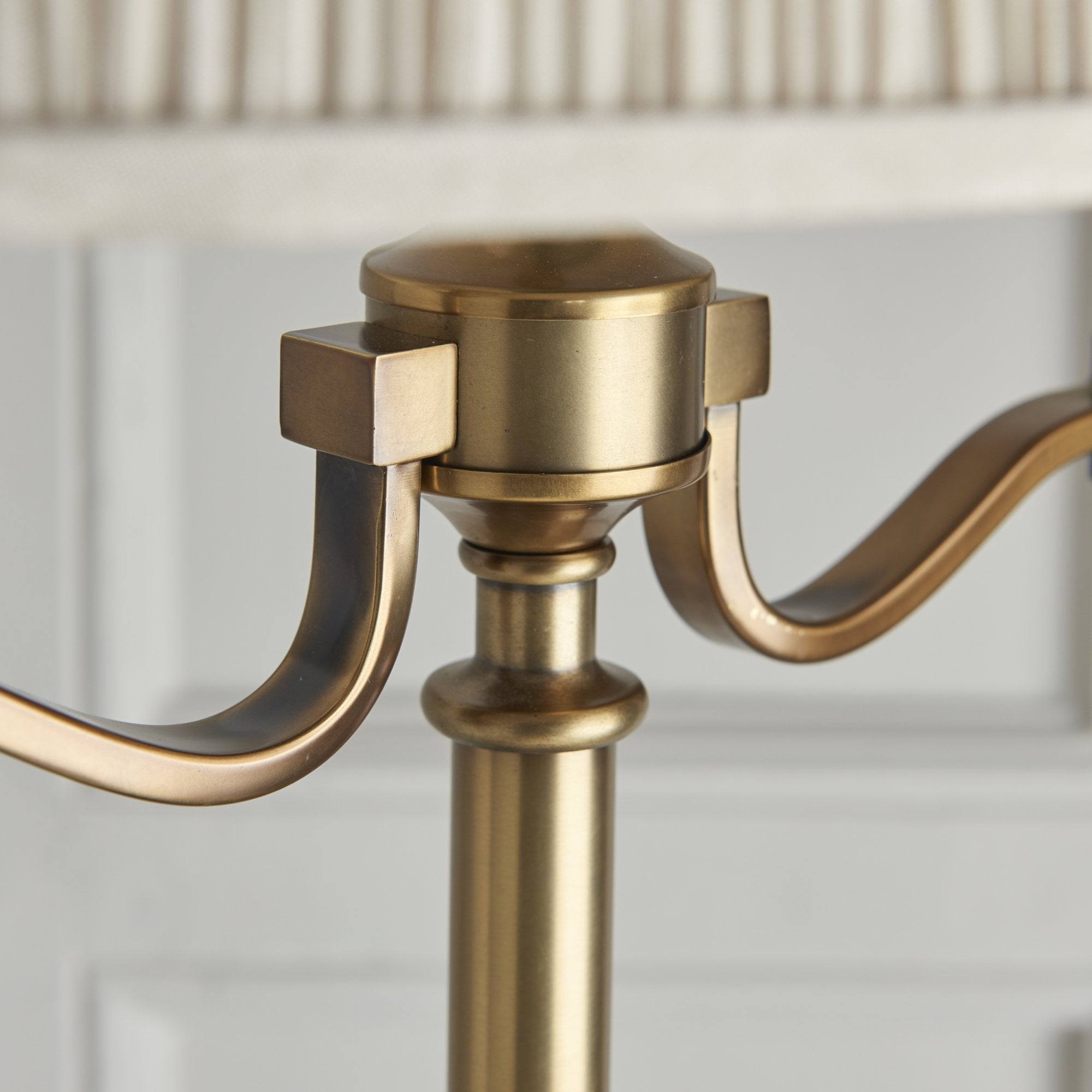 63620 Stanford Antique Brass Floor Lamp Beige Shade