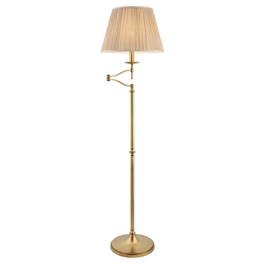 63621 Stanford Antique Brass Swing Arm Floor Lamp Beige Shade