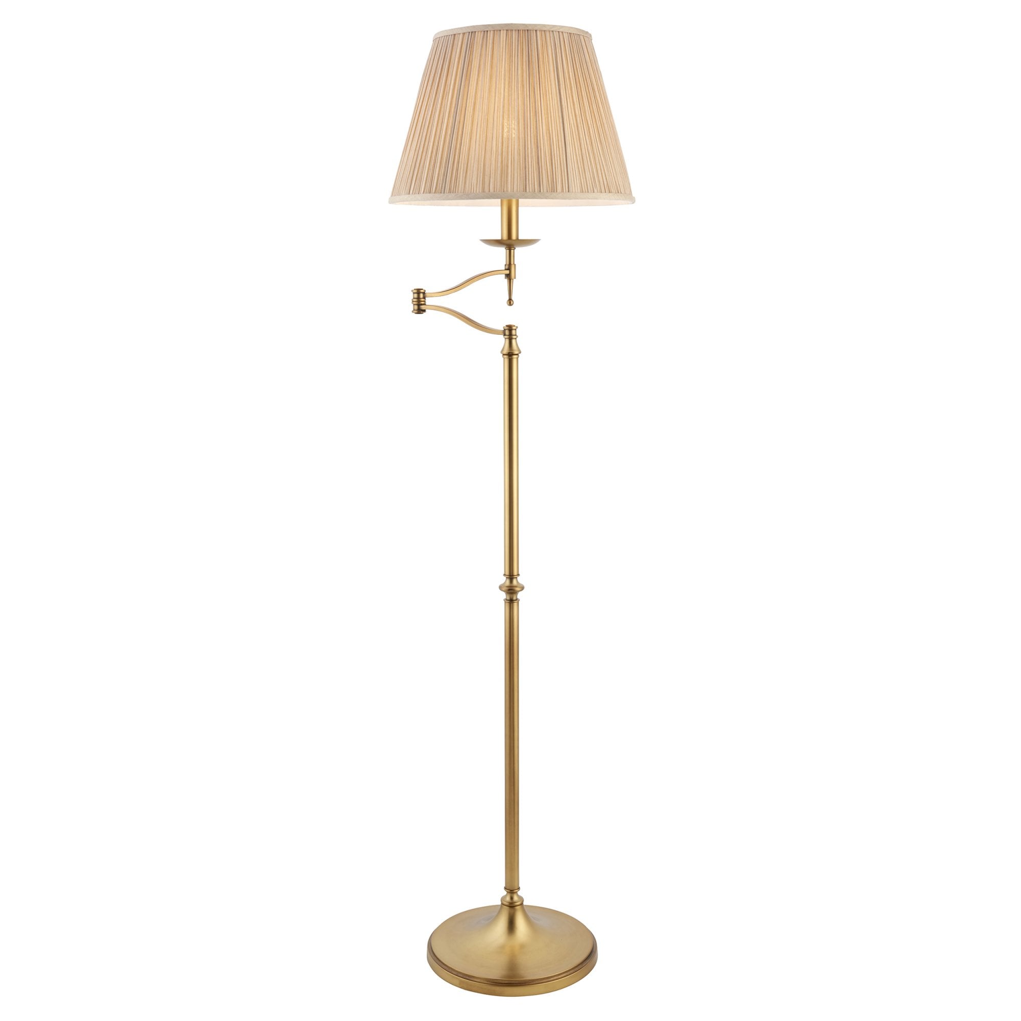 63621 Stanford Antique Brass Swing Arm Floor Lamp Beige Shade