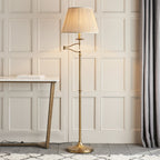 63621 Stanford Antique Brass Swing Arm Floor Lamp Beige Shade