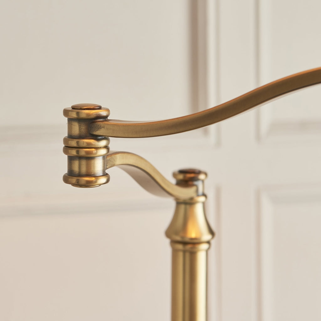 63621 Stanford Antique Brass Swing Arm Floor Lamp Beige Shade