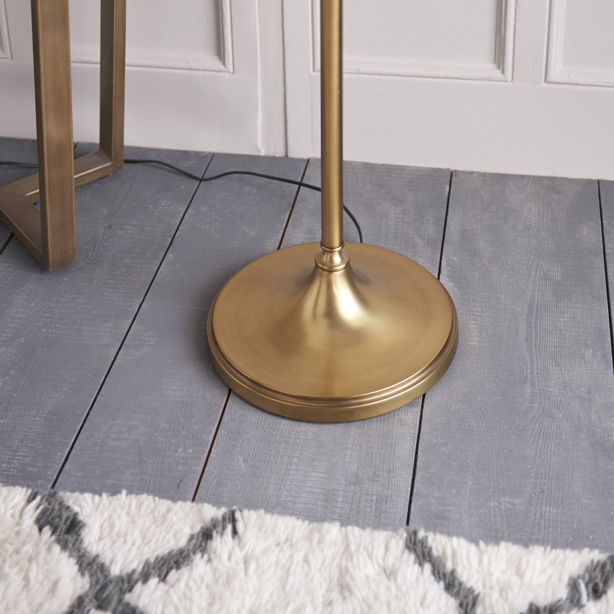 63621 Stanford Antique Brass Swing Arm Floor Lamp Beige Shade