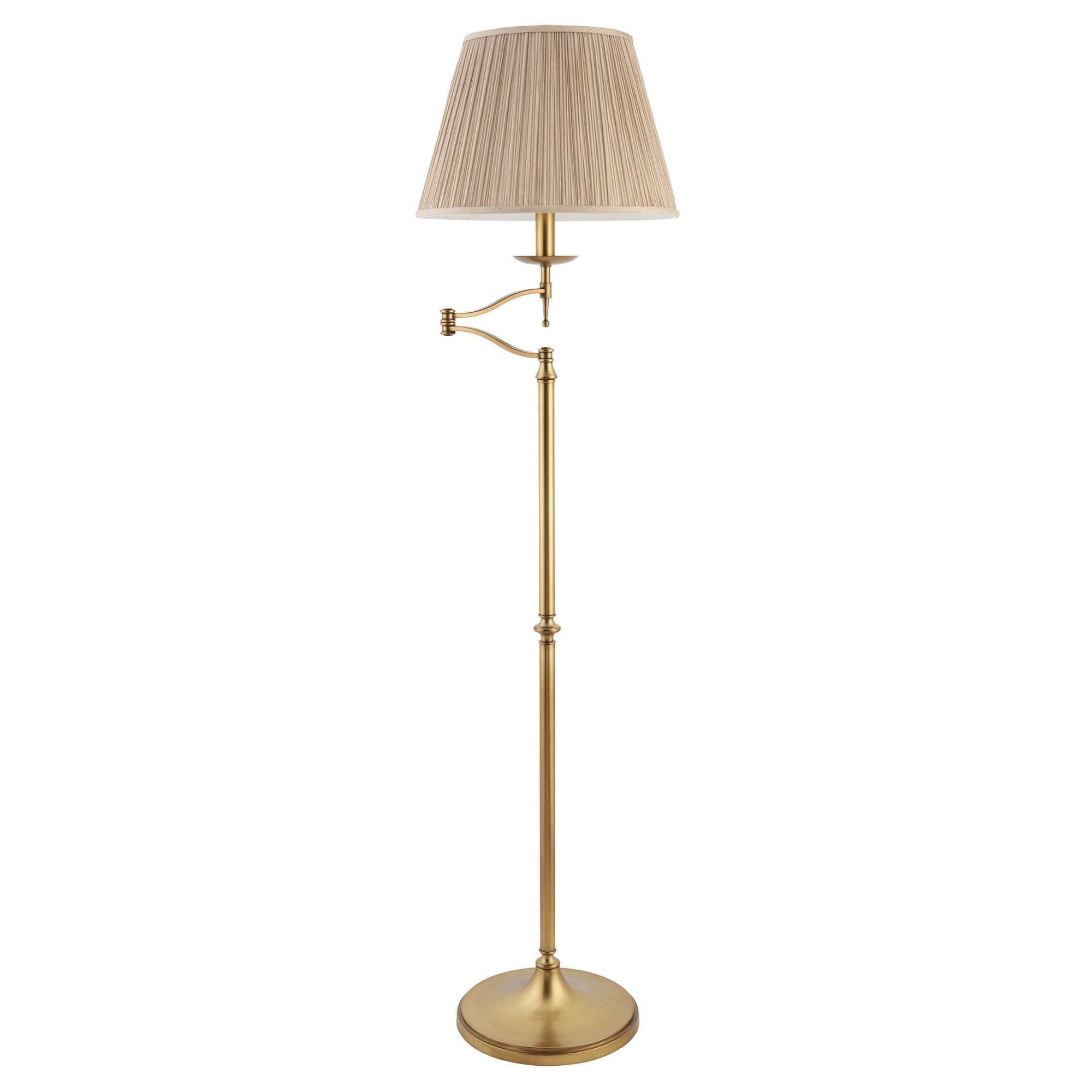 63621 Stanford Antique Brass Swing Arm Floor Lamp Beige Shade