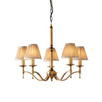 63627 Stanford Antique Brass 5 Light Pendant Beige Shades