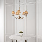 63627 Stanford Antique Brass 5 Light Pendant Beige Shades