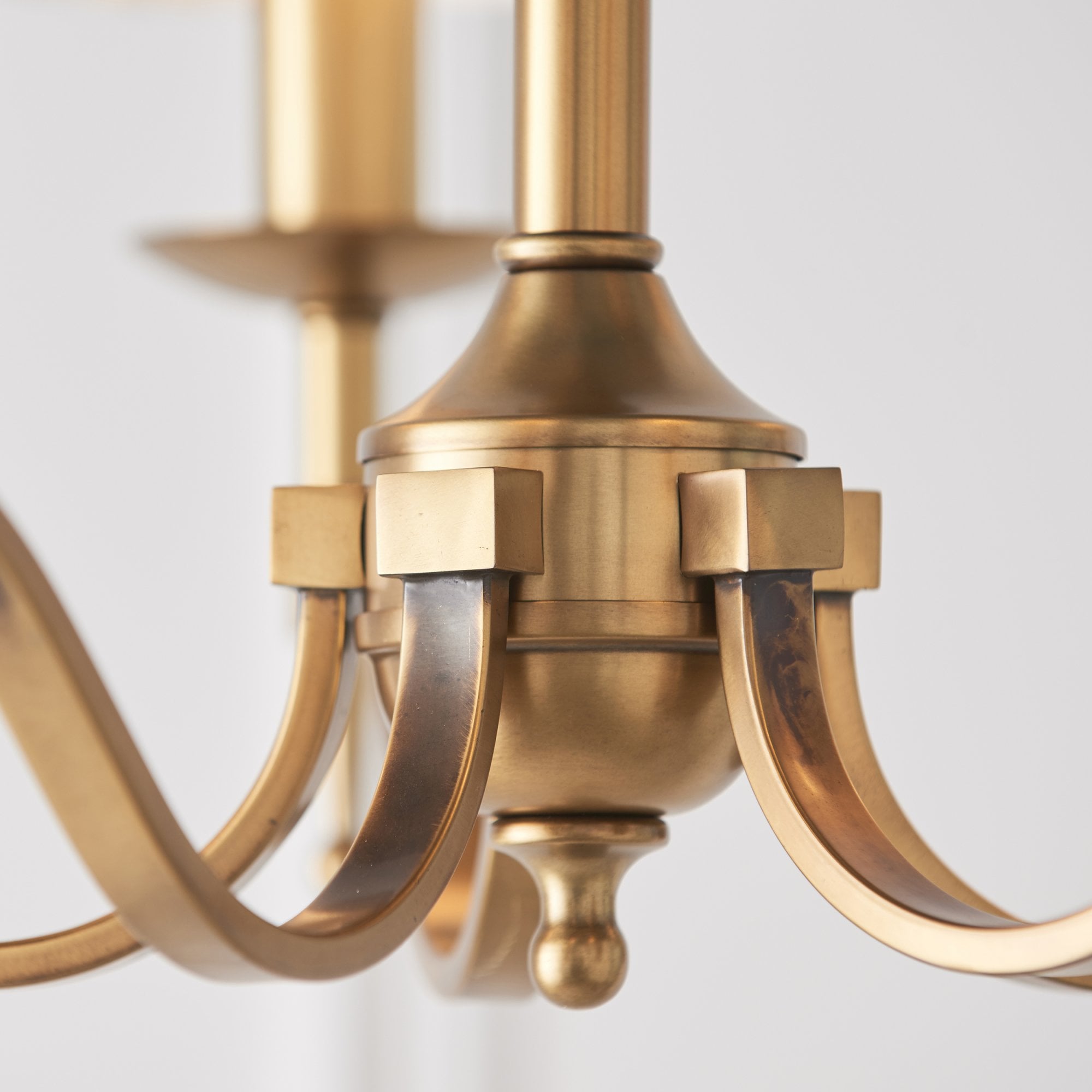 63627 Stanford Antique Brass 5 Light Pendant Beige Shades