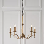 63627 Stanford Antique Brass 5 Light Pendant Beige Shades