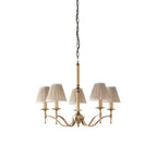 63627 Stanford Antique Brass 5 Light Pendant Beige Shades
