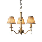 63628 Stanford Antique Brass 3 Light Pendant Beige Shades
