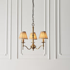 63628 Stanford Antique Brass 3 Light Pendant Beige Shades