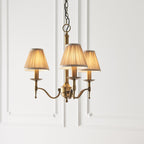 63628 Stanford Antique Brass 3 Light Pendant Beige Shades