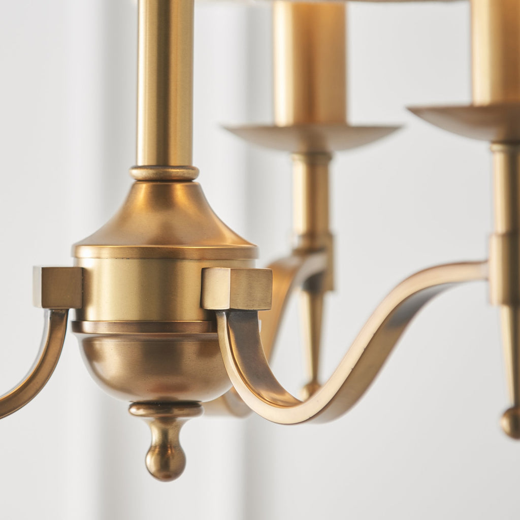63628 Stanford Antique Brass 3 Light Pendant Beige Shades