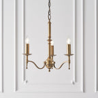 63628 Stanford Antique Brass 3 Light Pendant Beige Shades