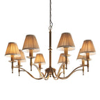 63629 Stanford Antique Brass 8 Light Pendant Beige Shades