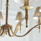 63629 Stanford Antique Brass 8 Light Pendant Beige Shades