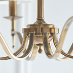 63629 Stanford Antique Brass 8 Light Pendant Beige Shades