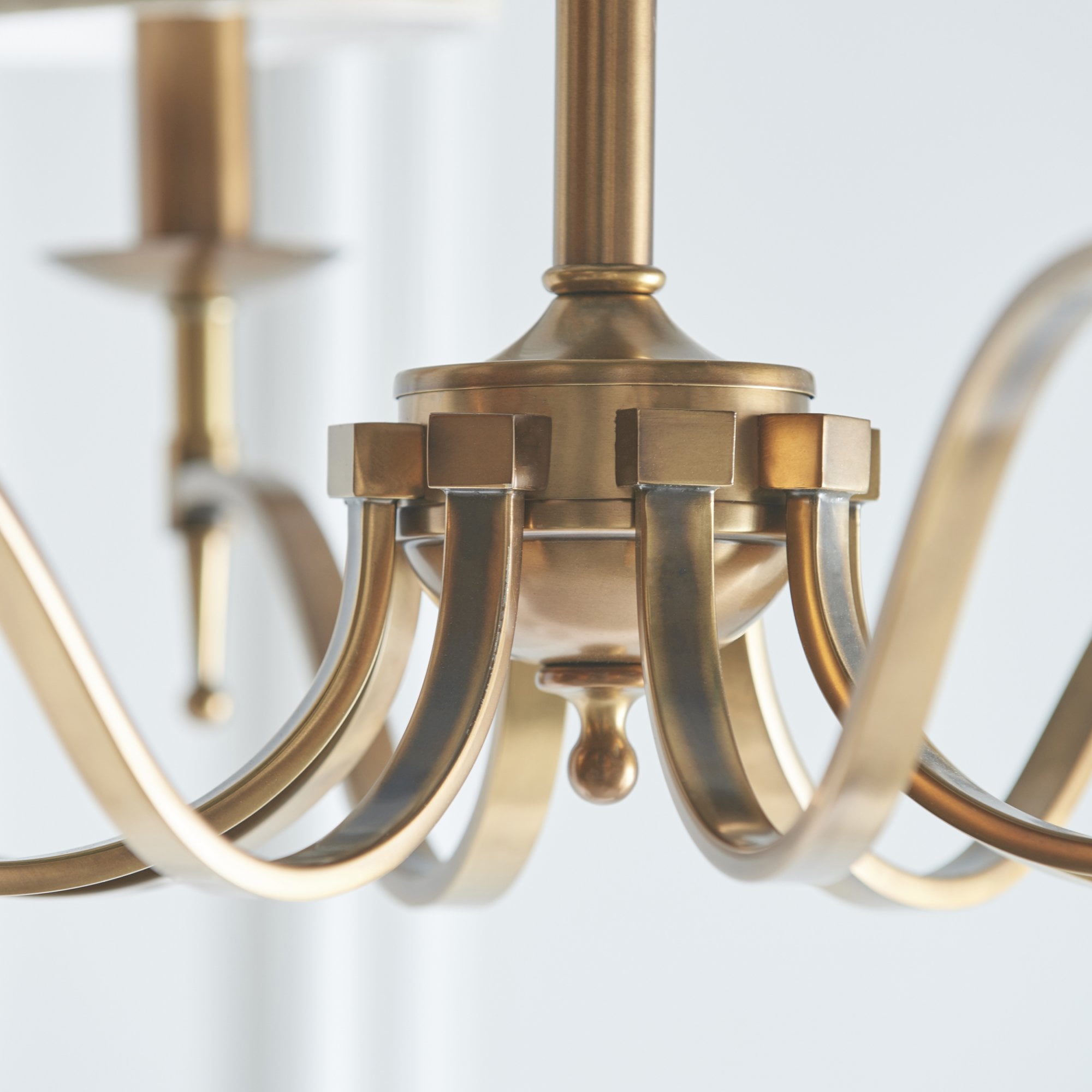 63629 Stanford Antique Brass 8 Light Pendant Beige Shades