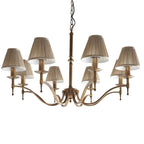 63629 Stanford Antique Brass 8 Light Pendant Beige Shades