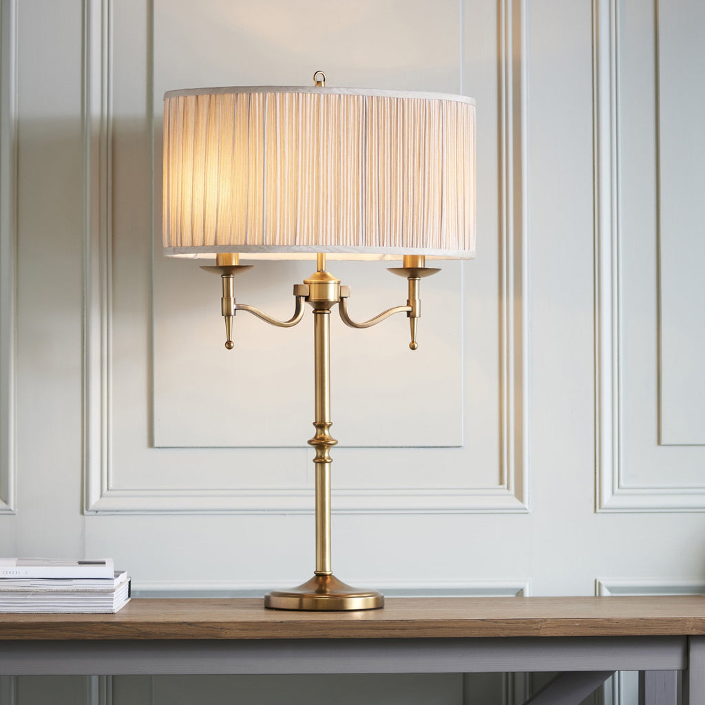63648 Stanford Antique Brass Table Lamp Beige Shade