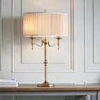 63648 Stanford Antique Brass Table Lamp Beige Shade