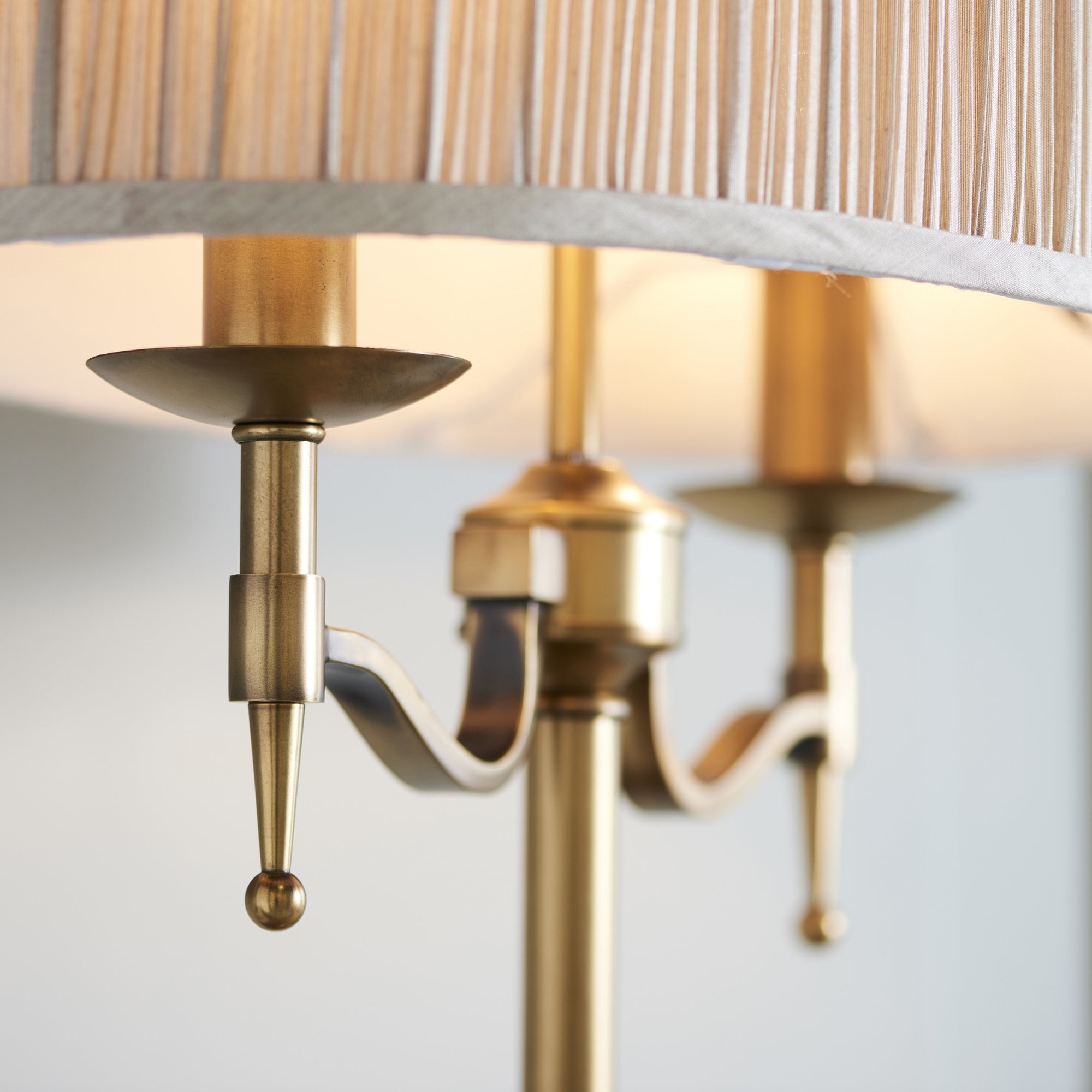 63648 Stanford Antique Brass Table Lamp Beige Shade