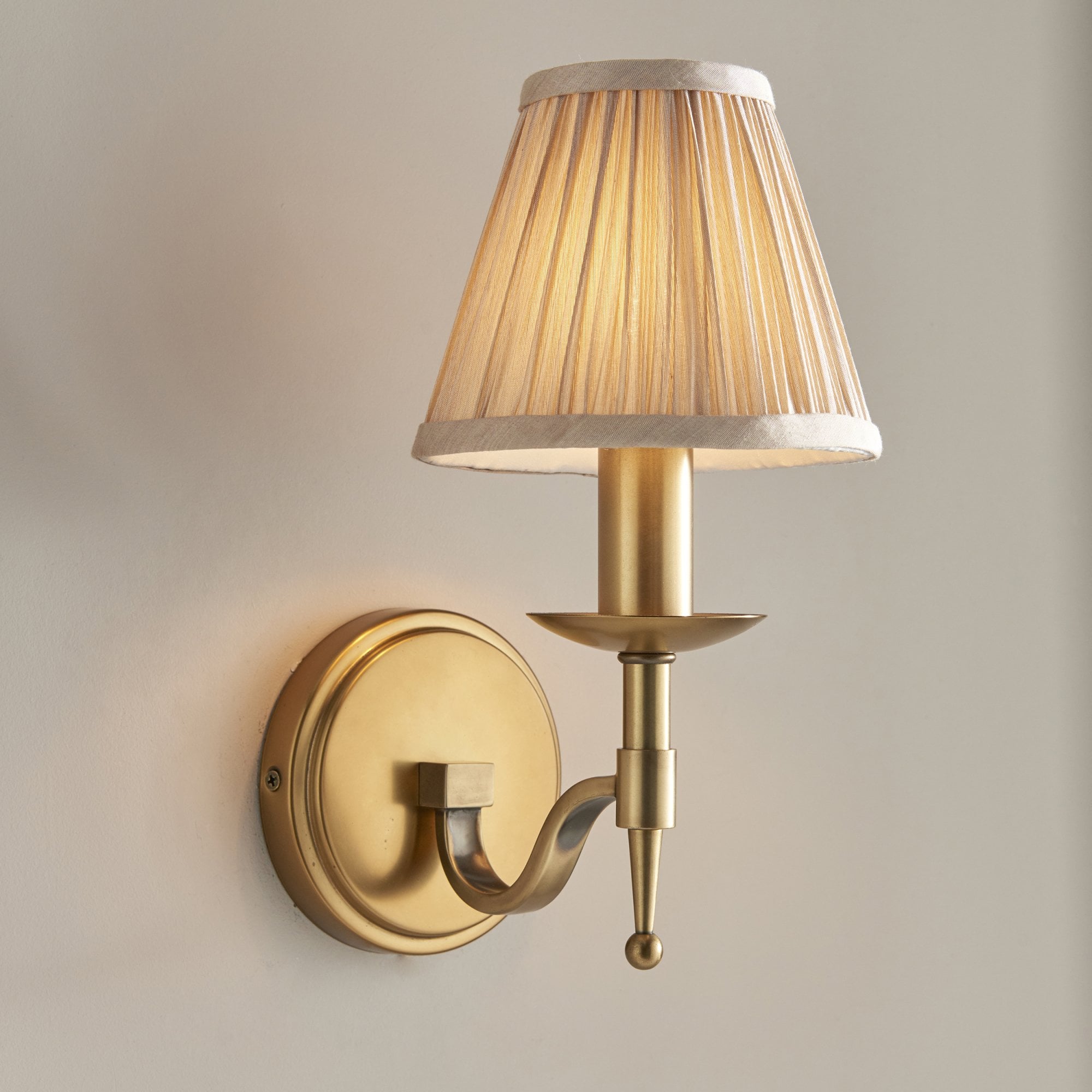 63653 Stanford Antique Brass Single Wall Light Beige Shade