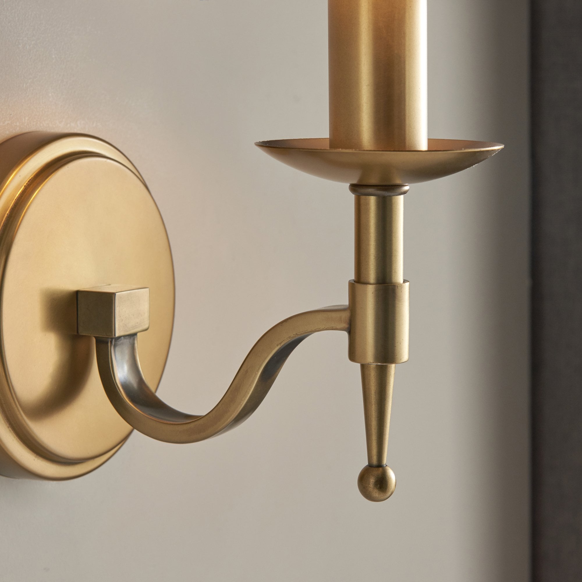 63653 Stanford Antique Brass Single Wall Light Beige Shade