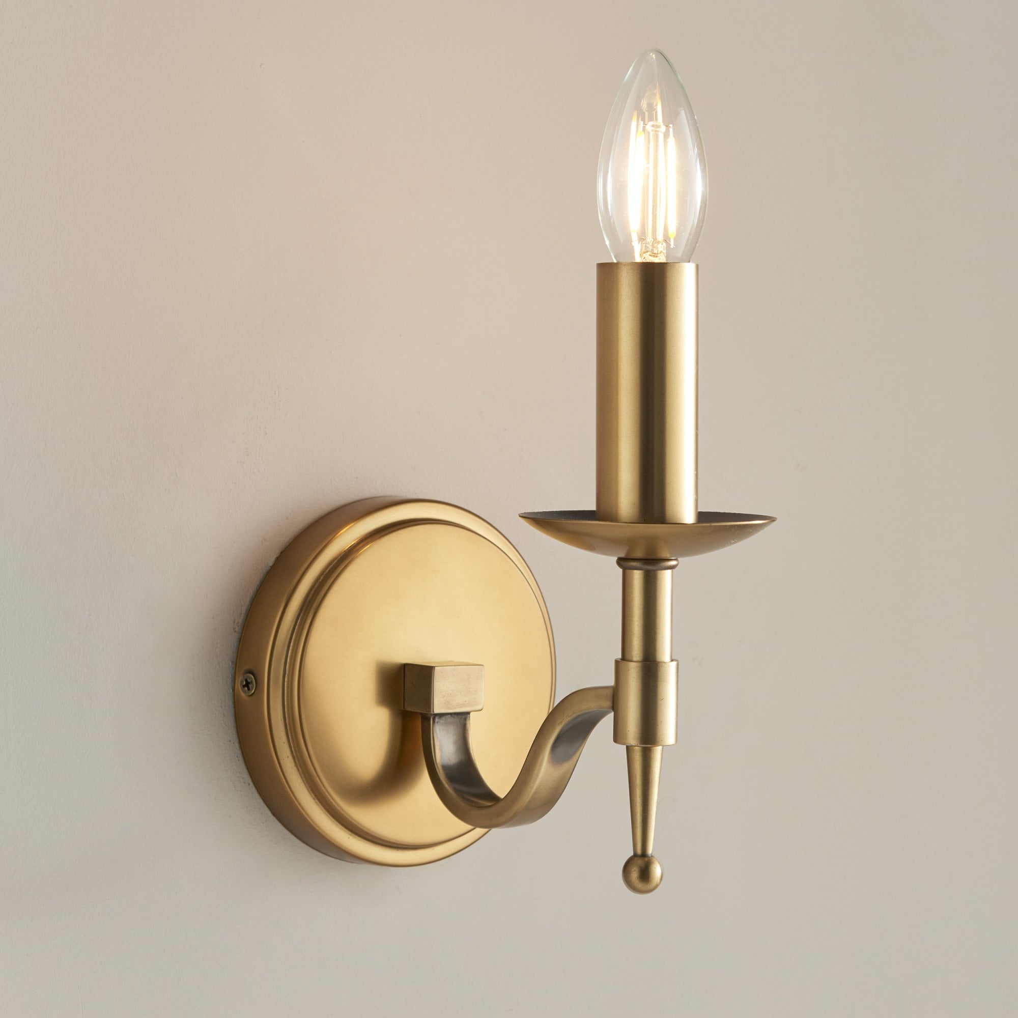 63653 Stanford Antique Brass Single Wall Light Beige Shade