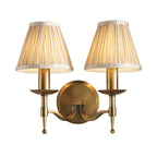 63654 Stanford Antique Brass Twin Wall Light Beige Shades