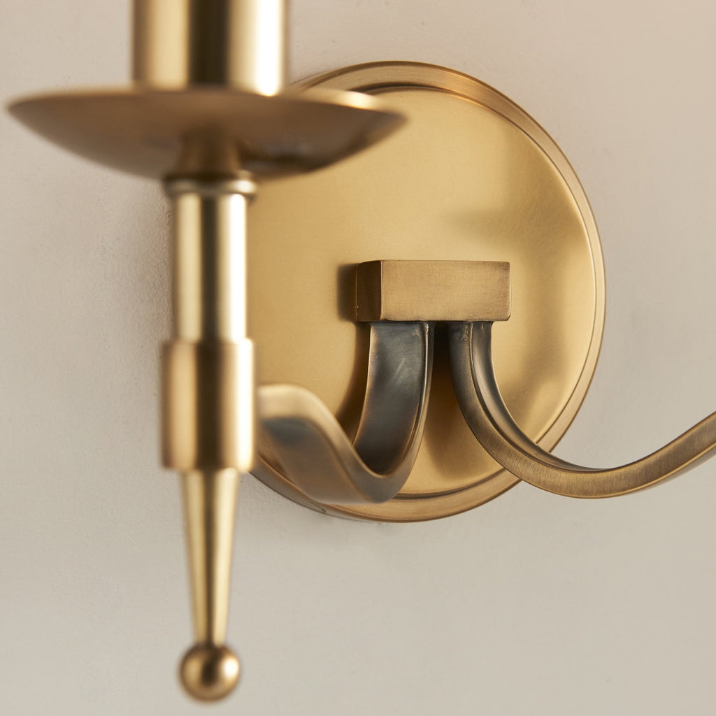 63654 Stanford Antique Brass Twin Wall Light Beige Shades