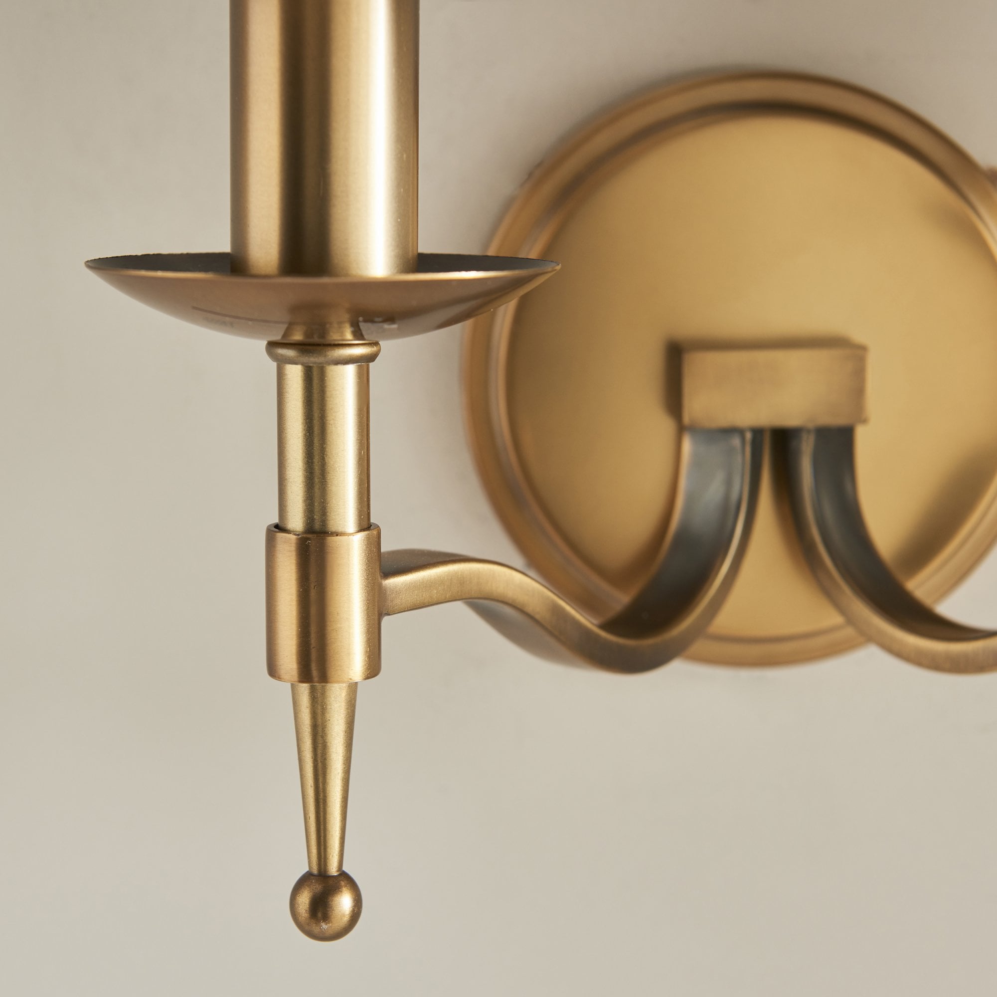 63654 Stanford Antique Brass Twin Wall Light Beige Shades