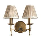 63654 Stanford Antique Brass Twin Wall Light Beige Shades
