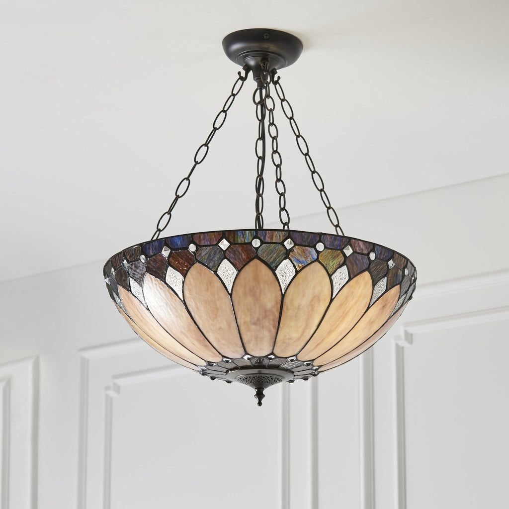 63976 Brooklyn Tiffany Large Inverted 3 Light Pendant