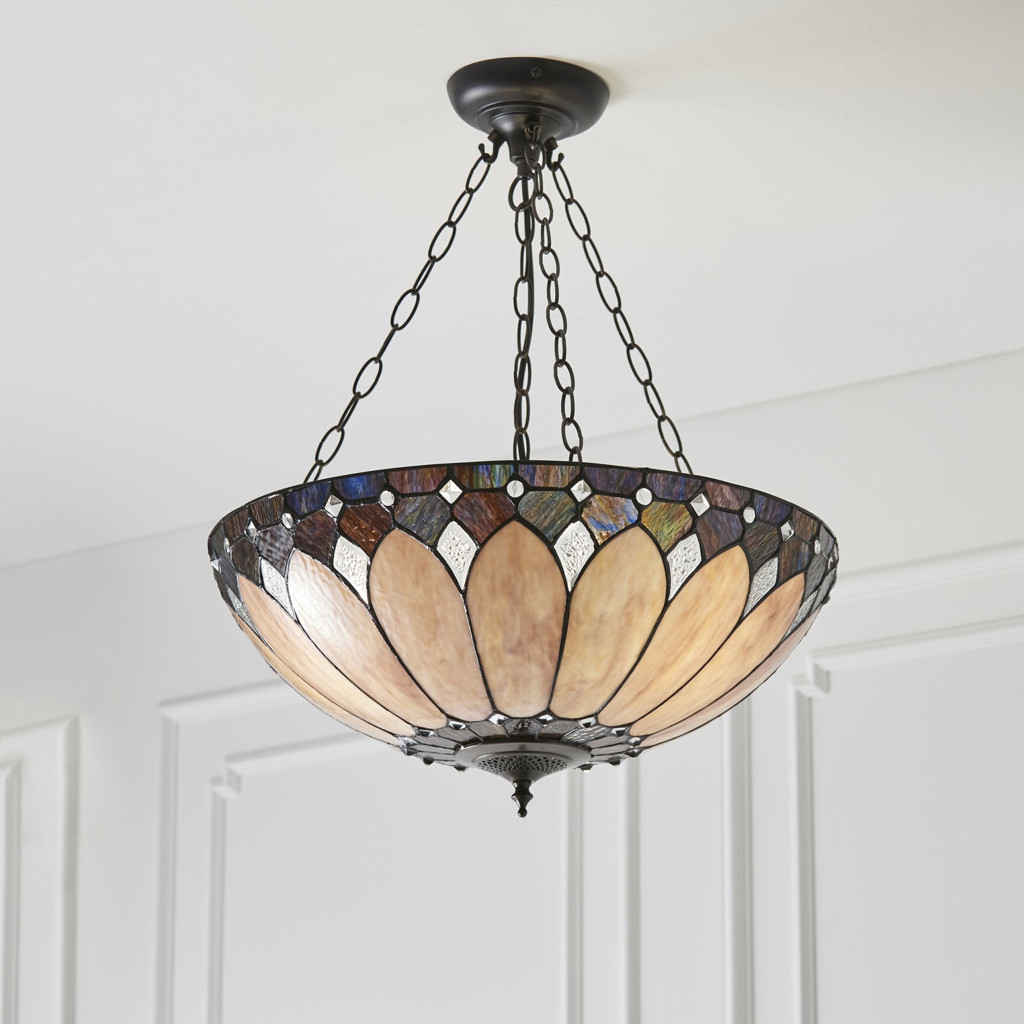 63976 Brooklyn Tiffany Large Inverted 3 Light Pendant