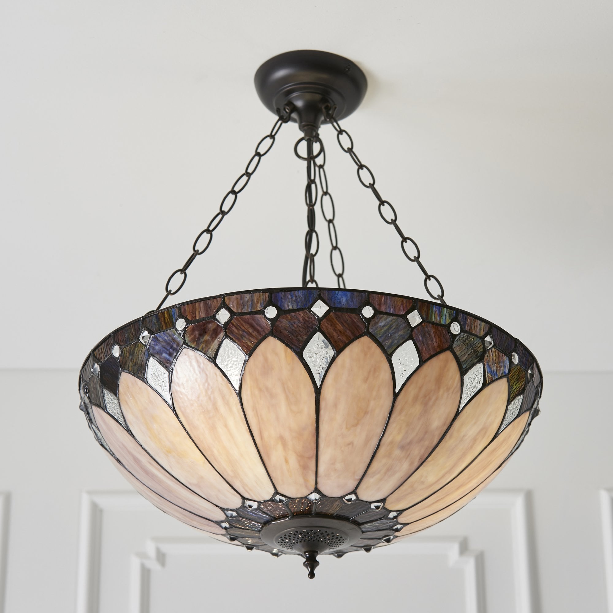 63976 Brooklyn Tiffany Large Inverted 3 Light Pendant