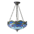 64075 Dragonfly Blue Tiffany Medium Inverted 3 Light Pendant
