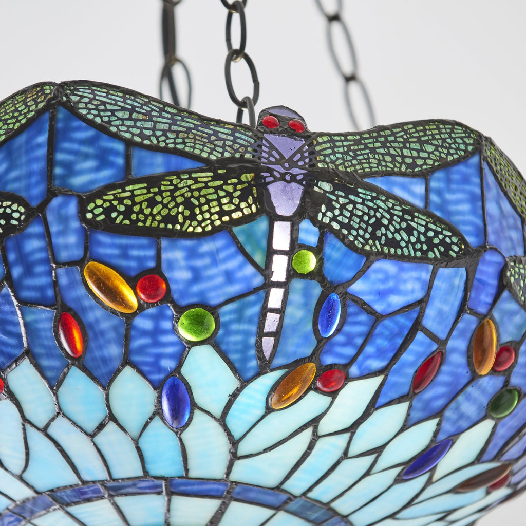 64075 Dragonfly Blue Tiffany Medium Inverted 3 Light Pendant