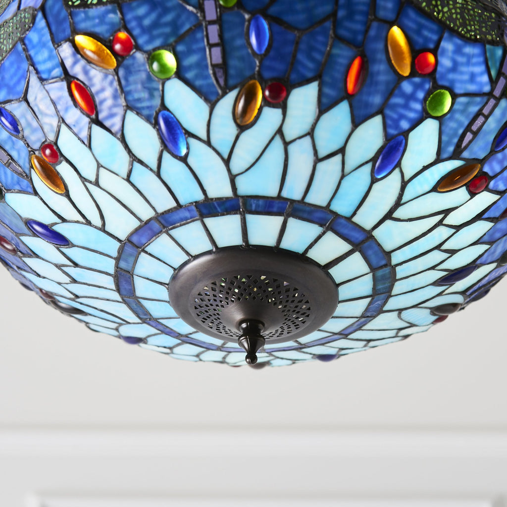 64075 Dragonfly Blue Tiffany Medium Inverted 3 Light Pendant