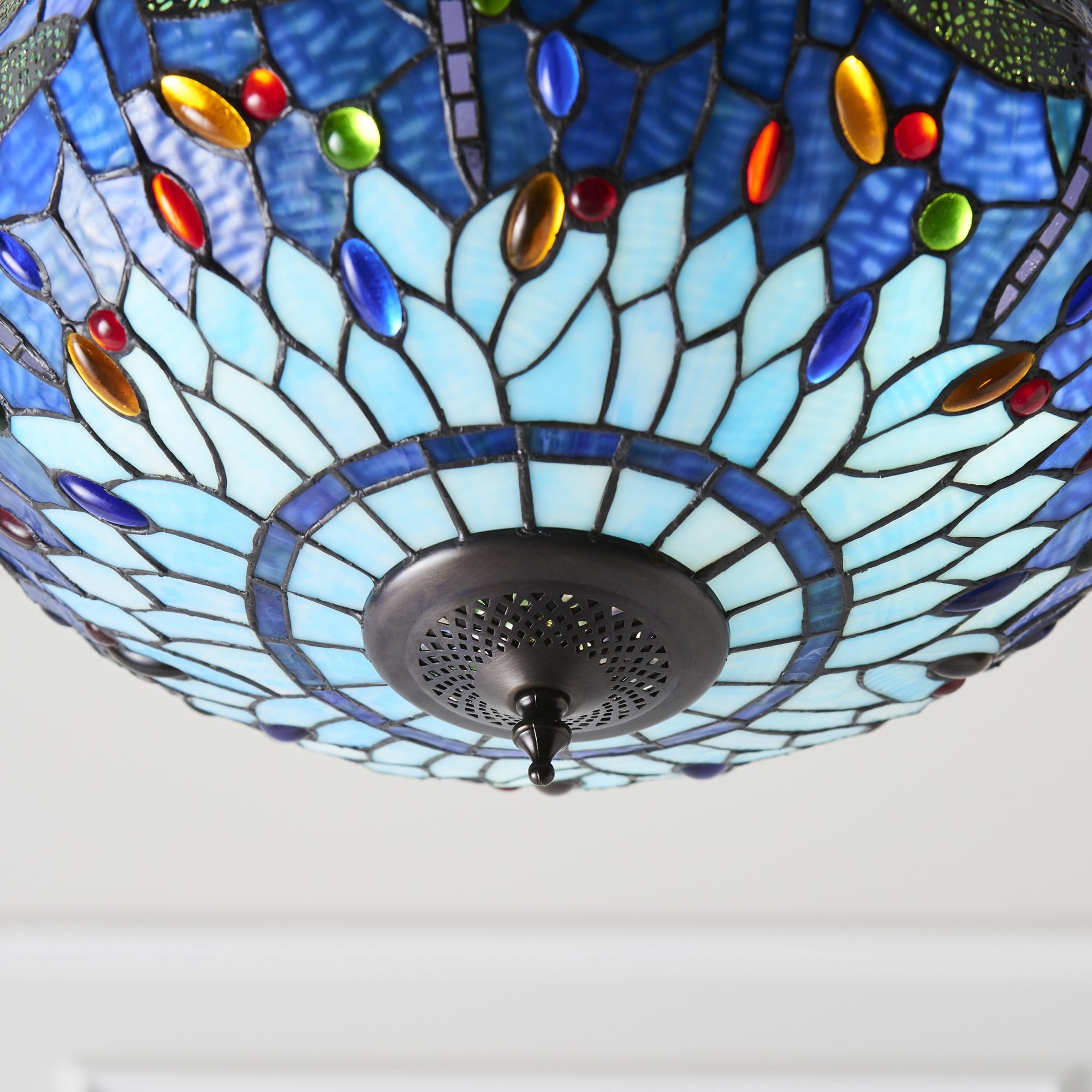 64075 Dragonfly Blue Tiffany Medium Inverted 3 Light Pendant