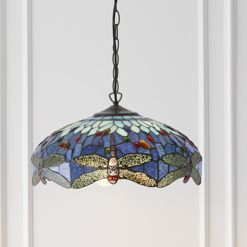 64080 Dragonfly Blue Tiffany Medium 3 Light Pendant